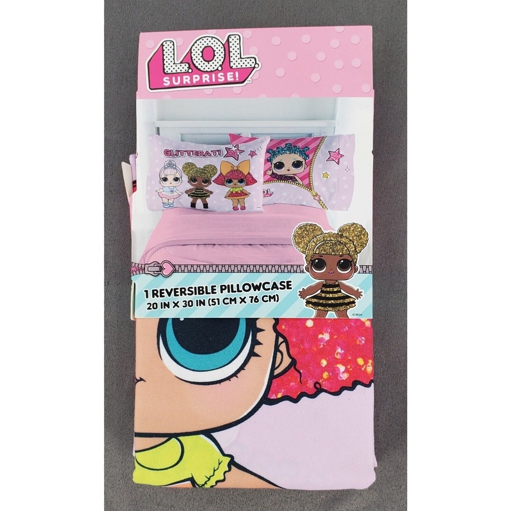 LOL Surprise Glitter Gals Reversible‎ Standard Pillowcase Pink Multicolor 20x30